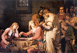 Tischbein, Conradin von Schwaben und Friedrich von Österreich vernehmen beim Schachspiel ihr Todesurteil, 1784