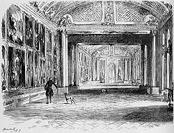 Menzel, Friedrich geht mit seinem Windhund durch die Bildergalerie von Sanssouci, 1840