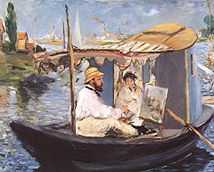 Manet, Die Barke, Monet malt auf seinem Atelierboot,1874